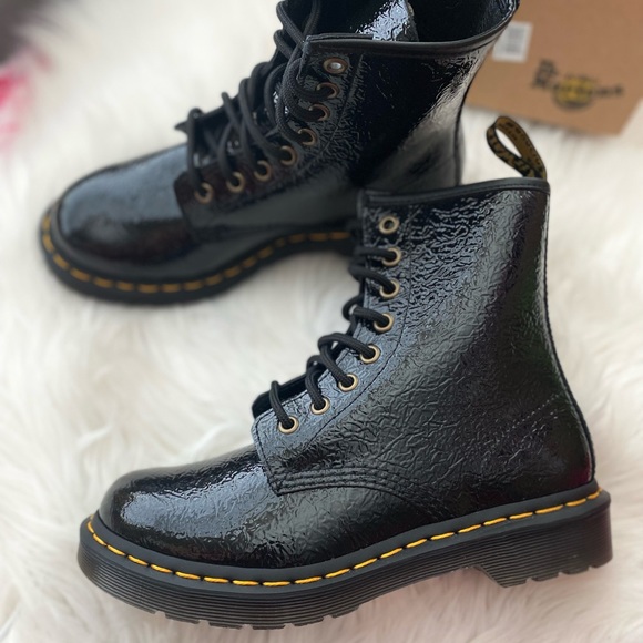 Dr. Martens 1460 Distressed Patent Black Lace Up Boots - Picture 6 of 12